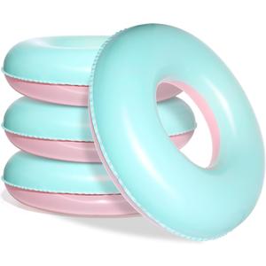 ShinyRelief 4 Pcs Inflatable Pool Floats for Kids Adults Pastel Inner Tubes Macaron Swim Tube Rings, Pool Floaties Toys Beach Swimming Summer Bachelorette Party Toys(Green,Pink,28'')