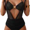 Eomenie Women's One Piece Swimsuit Halter Plunging Neck Bathing Suit Wide Straps Tummy Control Tie Back Swimwear, Large