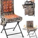 Heated Hunting Blind Chair, 360 Swivel Foldable Padded Hunting Seat, Portable Duck Turkey Deer Chair with Strap for Outdoor Camping Fishing, Supports 330 lbs, Power Bank Not Included