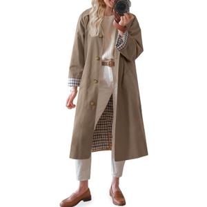 TITOMD Womens Long Trench Coat Spring Winter Outerwear Classic Collar 2026 Single Breasted Fashion Overcoat (Medium, Camel)