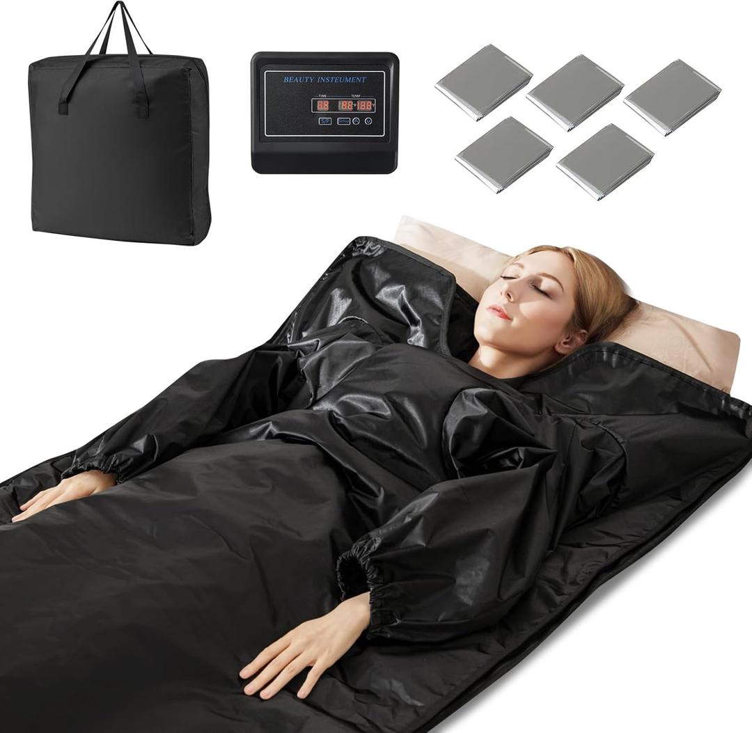 Infrared Sauna Blanket, Portable Full-Body Personal Sauna for Home Use w/Arm Sleeves, Wraps, Carry Bag, 90-180F Temp Range, 30-90Min Timer, Relaxation & Detoxification, Muscle Tension Relief