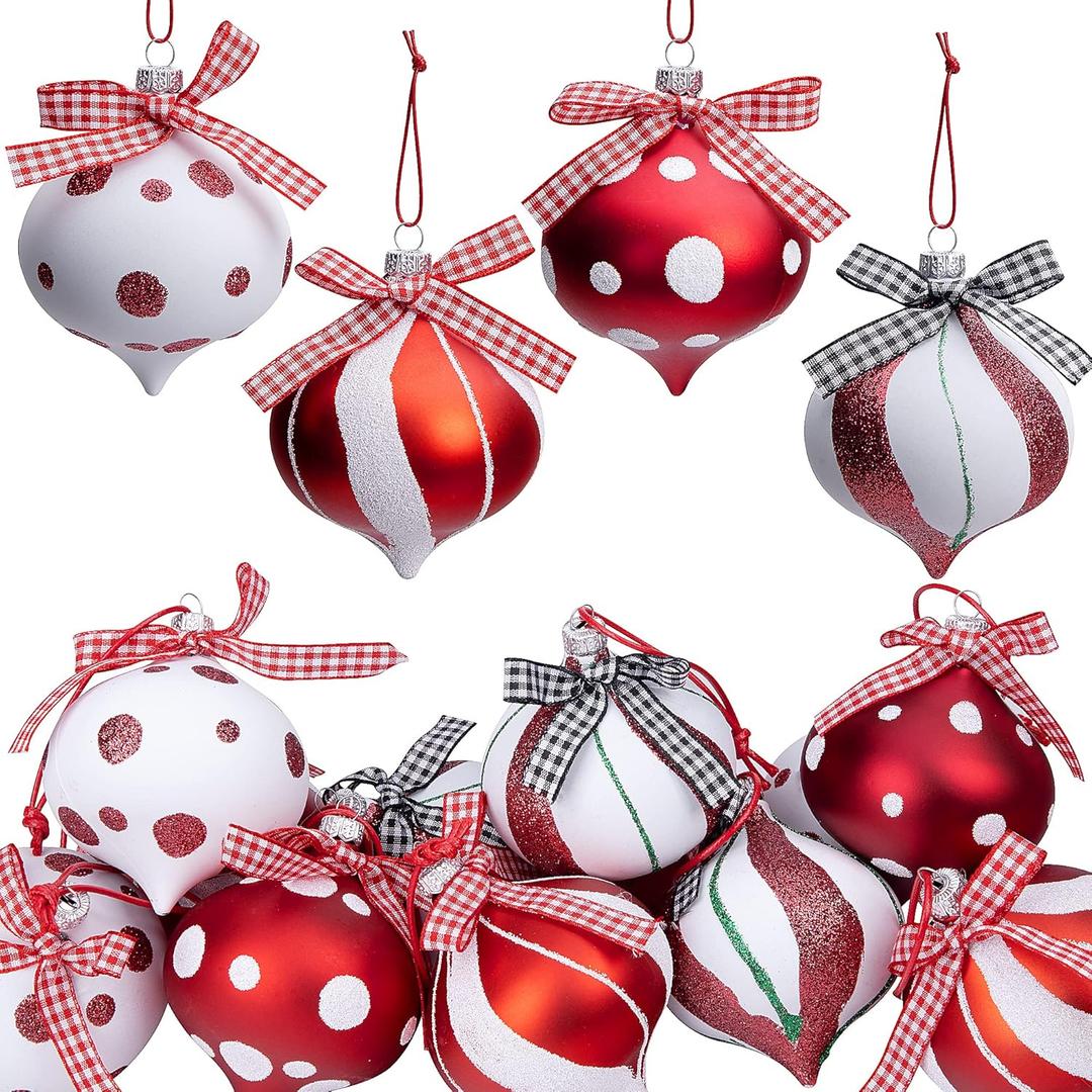 Sfcddtlg 12 Pcs Peppermint Candy Ornament Set- 3.5 x 2.7 Inch Candy Balls Hanging Ornaments- Christmas Candy Cane Balls for Christmas Tree Party Home Decoration