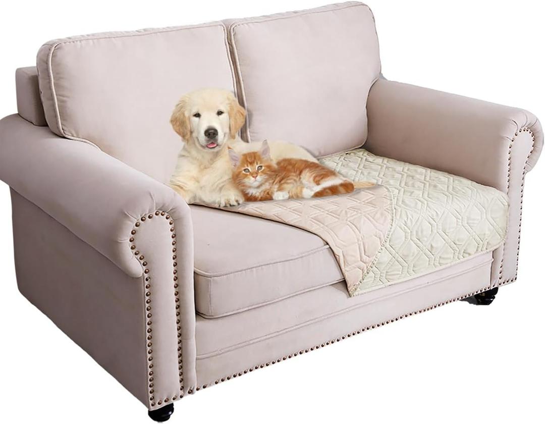 Ameritex Waterproof Dog Bed Cover Pet Blanket for Furniture Bed Couch Sofa Reversible (30x53 Inch (Pack of 1), Cream+babypink)