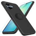 Case for Samsung Galaxy A06 2024 Phone Case with Glass Screen Protector, 360° Rotatable Ring Holder Kickstand/ Stand Silicone TPU Shockproof Protective Cover Case for Samsung Galaxy A06 - Black