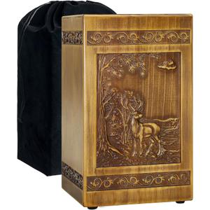 Wooden Cremation Urns for Human Ashes Adult Male Female Deer Carving Handmade Wood Funeral Decorative Memorial Urn Box, Holds 270 Cubic Inch (Nostalgia)