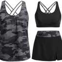 Daci Women's 3 Piece Tankini Swimsuits with Skirt - Tummy Control Bathing Suit Swim Tank Top Sport Bra 2026 Athletic Swimwear Small