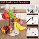 Livabber Fruit Basket Bowl with Banana Hanger, Metal Fruit Vegetable Storage Basket with Banana Holder for Kitchen Counter, Detachable Organizer for Bread Snack Produce (Black, 3-Tier Marble Base)