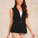 Allegra K Suit Vest for Women's Fashion Dressy Button Up Belted V Neck Sleeveless Waistcoat (Black, M)