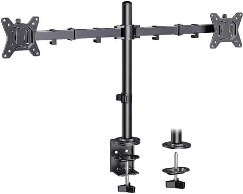 ErGear Dual Monitor Desk Mount for 13″–34″ Monitors up to 26.5 lbs, Fully Adjustable Monitor Stand Holds 2 Computer Screens, Heavy-Duty Dual Monitor Arm with C-Clamp & Grommet Base, Black, EGCM13B