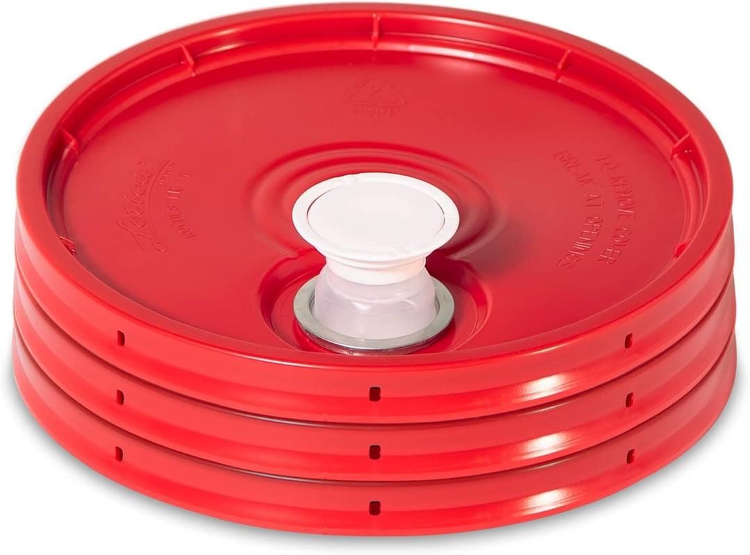 Meranti 5 Gallon Pail Lid with Pour Spout and Gasket | fits 3.5, 5, 6, 7 Gallon Buckets (3 Pack, Red)