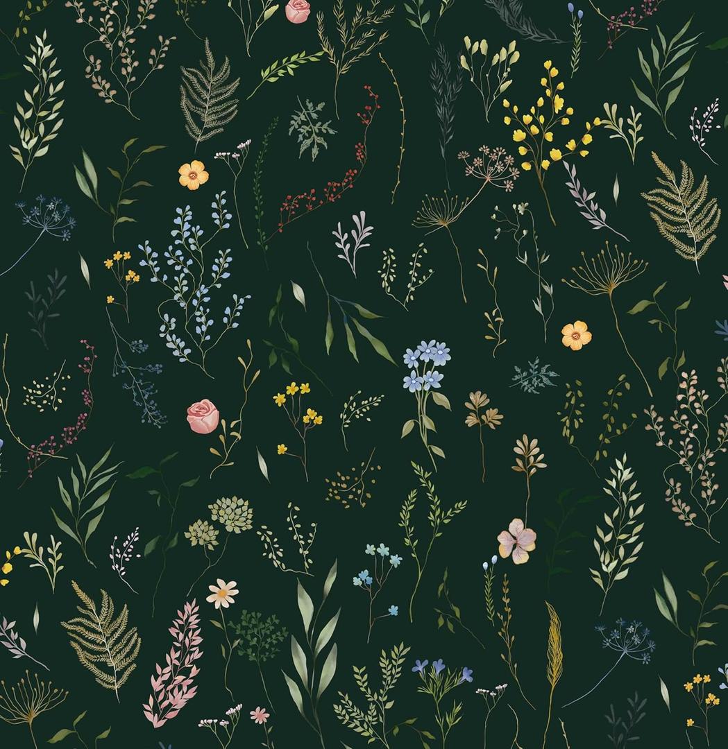 Dimoon 78.7"x16.1" Floral Peel and Stick Wallpaper Dark Green Smooth Contact Paper Flower Thicken Waterproof Green Leaf Self Adhesive Pomegranate Wallpaper Removable Shelf Liner Decal Vinyl Roll