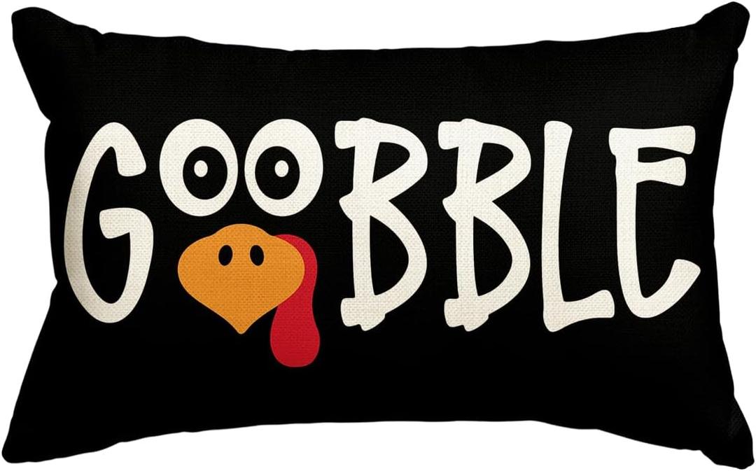 AVOIN colorlife Thanksgiving Gobble Turkey Fall Throw Pillow Cover, 12 x 20 Inch Thanksgiving Harvest Fall Black Cushion Case for Sofa Couch