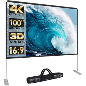 100 inch Projector Screen and Stand,Portable Projector Screen 4K HD Rear Front Projection Screen with Carry Bag for Outdoor Indoor Home Theater Backyard Cinema Travel