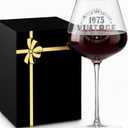 Crystal Burgundy Wine Glasses Cup Red Long Stem White Personalized Cute Large Women 50th Birthday Gifts for Her 50 Years Old Best 1975 Funny Cool Friend Gift Unique Birthday Party Decorations