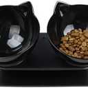 Luck Dawn Double Elevated Cat Bowls with Raised Stand, 15 Tilted cat Bowl Design Neck Guard Stand Raised Pet Food Water Feeder Bowl for Cats or Small Dogs (Black Stand with 2 Black Bowls)