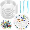 LOYIM 24 Pcs Stepping Stone Kit Includes Concrete Mold, Mosaic Tiles and Carving Tools, DIY Craft Handmade Stepping Stone Kit for Kids, Family, Garden Outdoor Decor, No Concrete Mix(Round,8.3 Inch)
