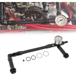 RULLINE 8AN Carburetor Dual Feed Fuel Line Pressure Gauge - Precision Gauge compatible with Holley 4150 Carburetor - Black Finish, Easy Installation