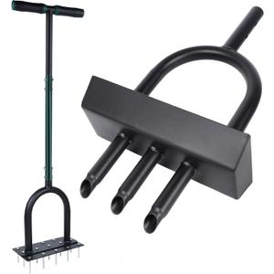 YOFIT 3-in-1 Lawn Aerator Tool with Spikes, Manual Core Yard Aerator, Grass Plug Air Aerators with Soil Tray, Metal Aeration Tools with Changeable Head for Lawn Care, Garden Maintenance (38.2 Inch)