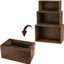 Hedume Set of 3 Nesting Wooden Crates, Wood Crate Box with Handle, Rustic Brown Decorative Wood Storage Crates Container, Stackable Cube Basket Bins Organizer for Home, Office, Closet, Shelf