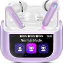 Wireless Earbuds, Bluetooth 5.4 Ear Buds with Multifunctional Touch Screen, 48H Bass Stereo Headphones with ANC/ENC Noise Cancelling/Transparency Mode, IPX7 Earphones with 5 EQ Modes, Purple