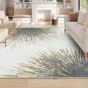 Lahome Modern Washable Area Rugs 8x10 - Ultra-Thin Non-Slip Soft Velvet Abstract Living Room Rug Starburst Floor Rugs, Abstract Print Washable Rug for Dining Room Table Office (Gold/Gray, 8'x10')