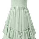 Sunny Spirit Girls Summer Dress for Tween Girl Teen Kids Sundress Maxi Boho Smocked Flowy 2-Way Layered Skirt 5-14 Years (Green)