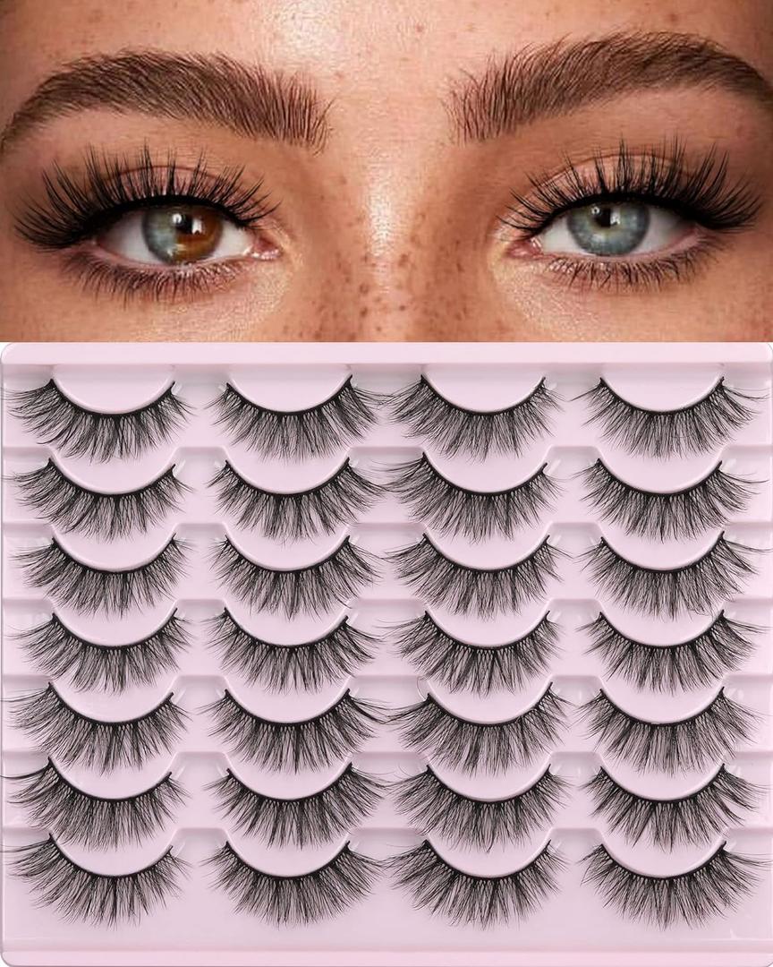 False Eyelashes 14mm Faux 3D Mink Lashes Natural Look Cat Eye Wispy Lashes Pack by Kiromiro, 14 Pairs