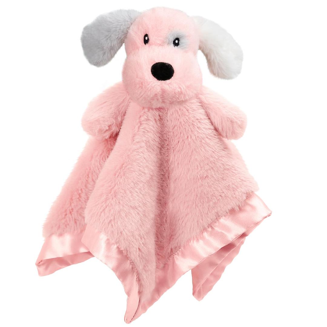 Puppy Baby Security Blanket for Toddler Infant Newborn Boys and Girls Soft Lovey Stuffed Animal with Plush Fabric and Satin Backing, Lovely Snuggle Toy, Pink 16 Inch