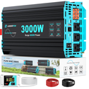 3000 Watt Pure Sine Wave Inverter 12V DC to 120V AC for RV, Truck, Solar, Home, Off-Grid, Power Inverter with 3 AC Outlet, 30W USB-C, 5V 3.1A USB, Hardwire Port, Remote Control, Surge 6000W
