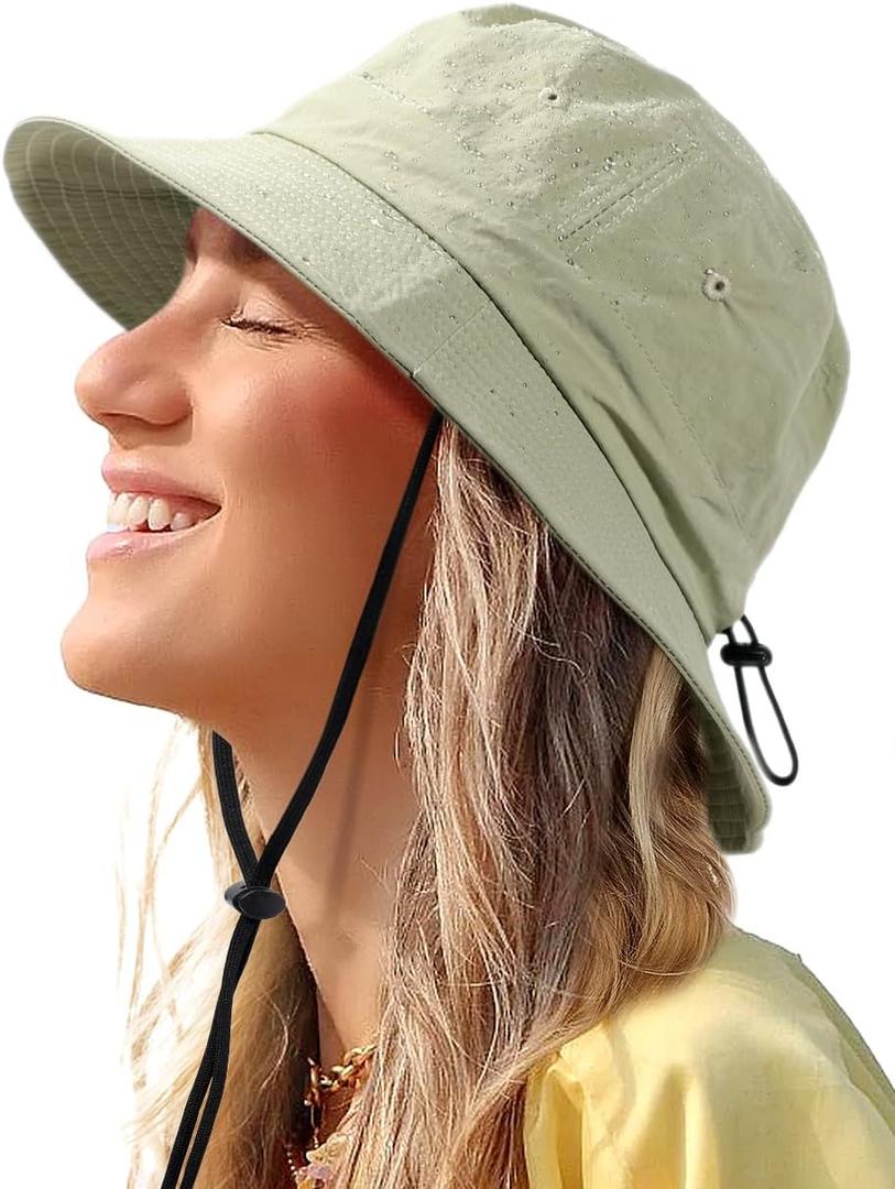 Water-Resistant Bucket Hat for Women Men Rain Hat UPF 50+ Boonie Sun Hat Foldable Summer Floppy Fishing Safari Hats (Green)