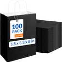 SUNEE 100 Pcs Black Gift Bags with Handles, 5.5x3.3x8 Small Paper Gift Bags Bulk for Small Business, Retail, Merchandise, Grocery and Wedding Birthday Party Favor - Black