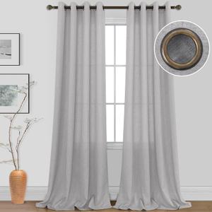 KOUFALL Grey Bronze Grommet Linen Blend Sheer Curtains for Living Room 52x96 Inch Length (52"W x 96"L (Pack of 2))
