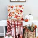 RABUSOFA Fall Throw Pillow Covers 18x18 Inch Set of 2,Autumn Floral Decor Thanksgiving Harvest Farmhouse Cushion Case Decoration for Home Sofa Couch (Orange, 18" x 18")