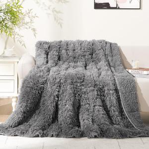 Cottonblue Weighted Blanket 25lbs 60x80 inches for Queen Bed, Faux Fur Sherpa Weighted Blanket for Adults, Plush Cozy Bed Blanket with Glass Beads for Calm and Relax, Grey