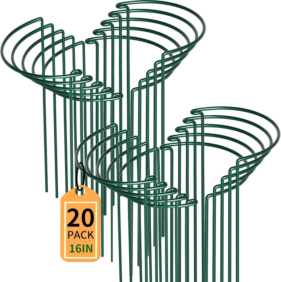 TCBWFY 20 Pack Plant Supports Stakes for Large Heavy Plants, 16"Hx10"D Peony Supports,Heavy Duty 4mm Wire Peony Cages,Interlock Garden Supports Ring Border Support,Plant Support Cage for Rose Flowers