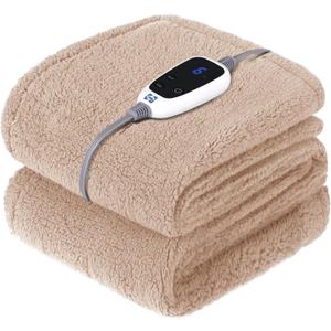 Sealy Electric Blanket Heated Throw 50"x60" Soft Double Sherpa Super Cozy with 6 Fast Heating Levels & 2-10 Hours Auto-Off, Over-Heat Protection, Machine Washable, Camel