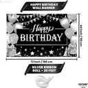 KatchOn, Black and Silver Happy Birthday Banner - 72x44 Inch | Backdrop Banner for Happy Birthday Decorations | Birthday Party Decorations for Women, Men | Happy Birthday Backdrop, Happy Birthday Sign