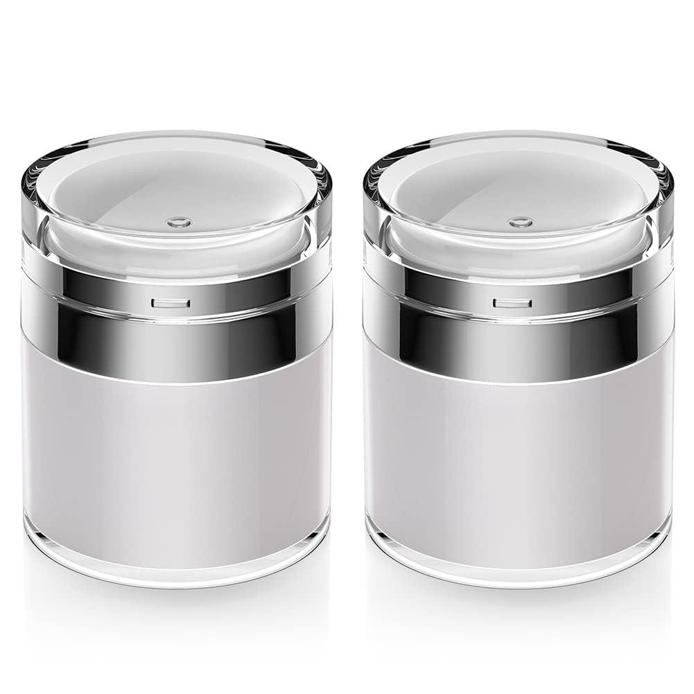 Airless Pump Jar, 1.7 oz Airless Pump Bottles, Travel Lotion Container  Vacuum Dispenser for Cream  Leak-Proof TSA-Friendly Design Keeps Cream Fresh  Multi-Purpose for Lotion, Sunscreen (2 Pack)