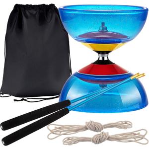 6 Pieces Chinese Diabolo Toy Set Includes 5 Inches Five Bearings Yoyo Blue Ball Toys with 2 Alloy Sticks 2 Ropes Drawstring Bag, Outdoor Fun Chinese Yoyo Diabolo Skill Toy Gift