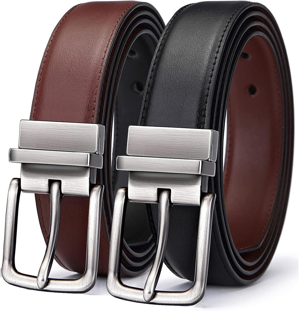 BULLIANT Men's Belt,Reversible Belt Adjustable For Gift Men 1.25”-Cut For Fit-2 Sides in 1 Belt(Not 2)(Black/Light Brown,44"-46" Waist Adjustable)