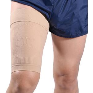 Thigh Compression Sleeves (Pair) for Women & Men, Hamstring Compression Sleeve for Quad & Groin Pain Relief & Recovery, Thigh Brace & Wrap Great for Running Sports & Injury, Upper Leg Sleeves Beige, L