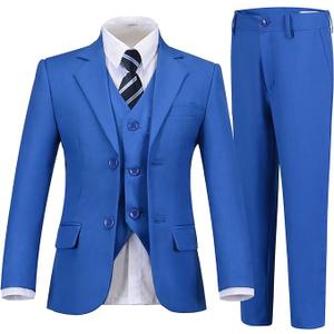 Boys Suits 5 Piece Formal Suit Set Slim Fit Formal Dress Clothes Ring Bearer Outfit for Kids (5, Royal Blue-tie)
