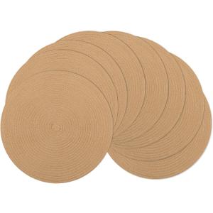SHACOS Round Placemats Set of 8 Washable 15 inch Round Placemat Cotton Polyester Woven Braided Table Place Mats for Dining Table Decor, Camel