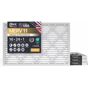 BNX TruFilter 16x24x1 Air Filter MERV 11 (4-Pack) - MADE IN USA - Allergen Defense Electrostatic Pleated Air Conditioner HVAC AC Furnace Filters for Allergies, Dust, Pet, Smoke, Allergy MPR 1200 FPR 7