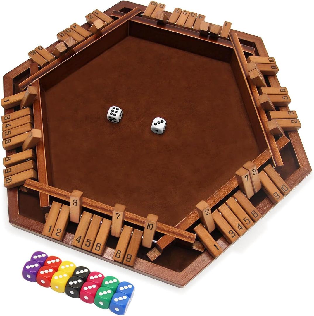 Shut the Box Game 6-Sided Wooden with 16 Dice