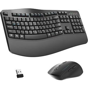Wireless Keyboard and Mouse Combo,2.4G Full Size Wave Keys Ergonomic Keyboard with Wrist Rest for Natural Typing, 3 DPI Adjustable Ergonomic Silent Mouse for Computer/Laptop/Windows/Mac (Gray)