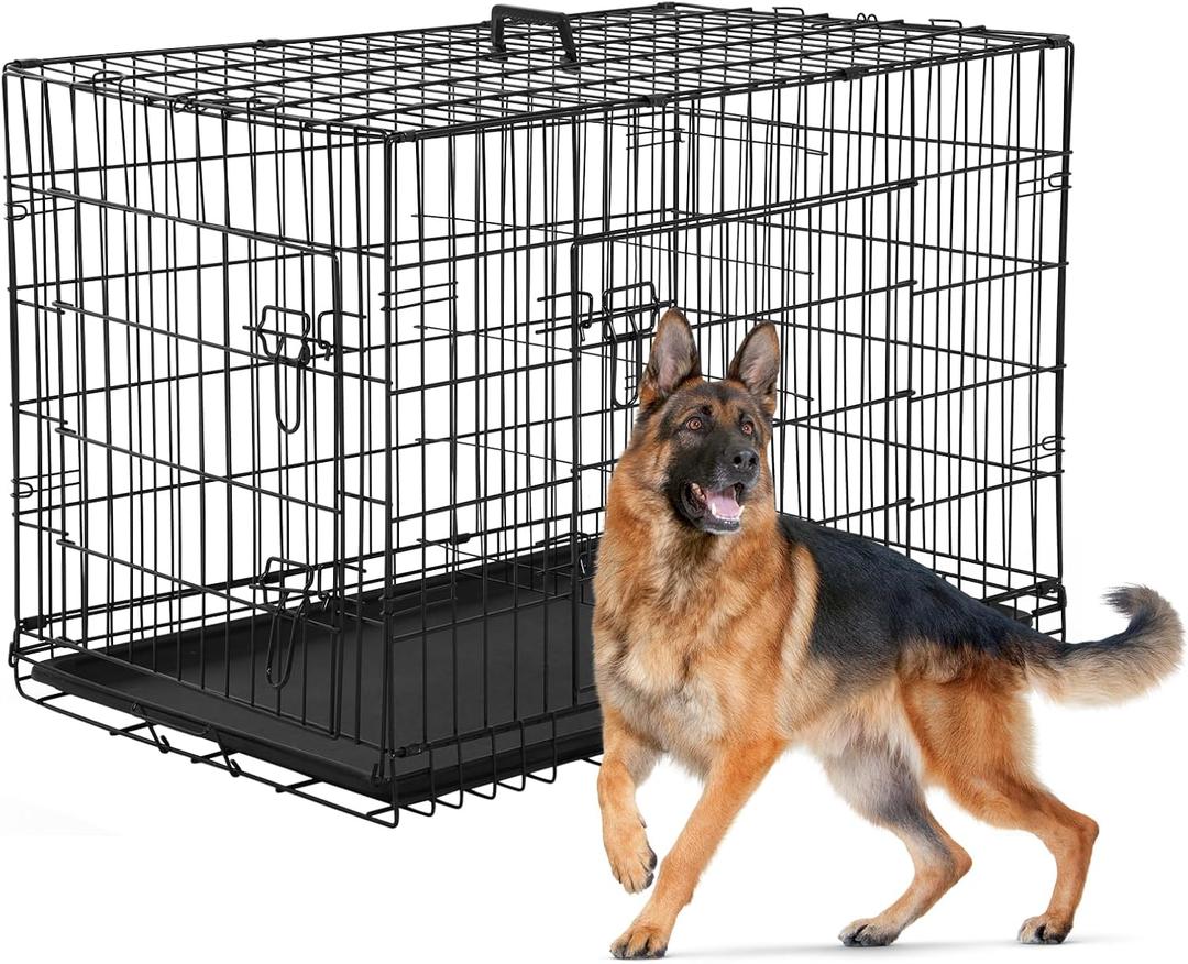36 inch Large Dog Cage - Pet Cage Double-Door for Large Dogs with Handle, Divider Panel & Tray Portable Folding Dog Kennels and Metal Wire Crates Pet Dog Cage Crate for Indoor Outdoor Travel