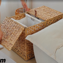 LGENHOOM Handwoven Laundry Hamper with Lids and Removable Liner Bag, Natural Water Hyacinth Laundry Basket with Ventilated Design, Boho Style Storage Bin for Clothes or Home Organization