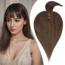 Human Hair Toppers for Women, 150% Density Hair Topper with Bang, No Tangle & Smooth, Upgrade 7x13cm Silk Base, 10 Inch #02 Dark Brown