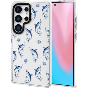 ChiCsFleur for Samsung Galaxy S23 Ultra Case, TPU Phone case with Camera Protection for Women Girls Teens - Blue Whale Shark Artsy Cartoon Pattern Shell Bubble Ocean Gift Kawaii Aesthetic Unique